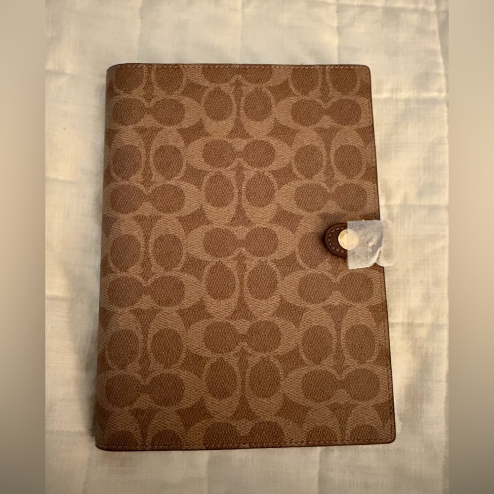Coach Notebook Signature Canvas Leather Khaki Brown Snap New